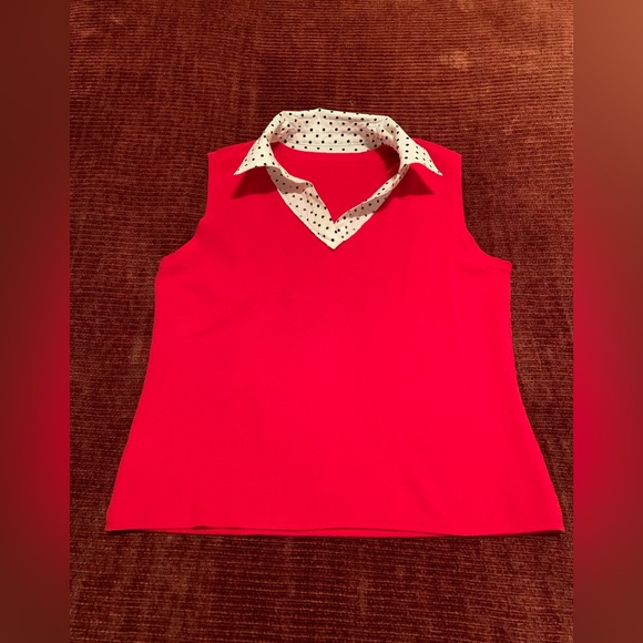 Red Sweater Vest with White Shirt Collar - Picture 7 of 11